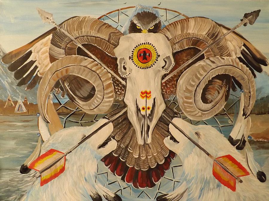 900x672 Native American Art Two Arrows Acrylic On Canvas Southwest Decor - South American Painting