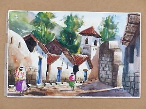 300x225 South American Spanish Watercolor Painting Signed Saul Saune Peru - South American Painting