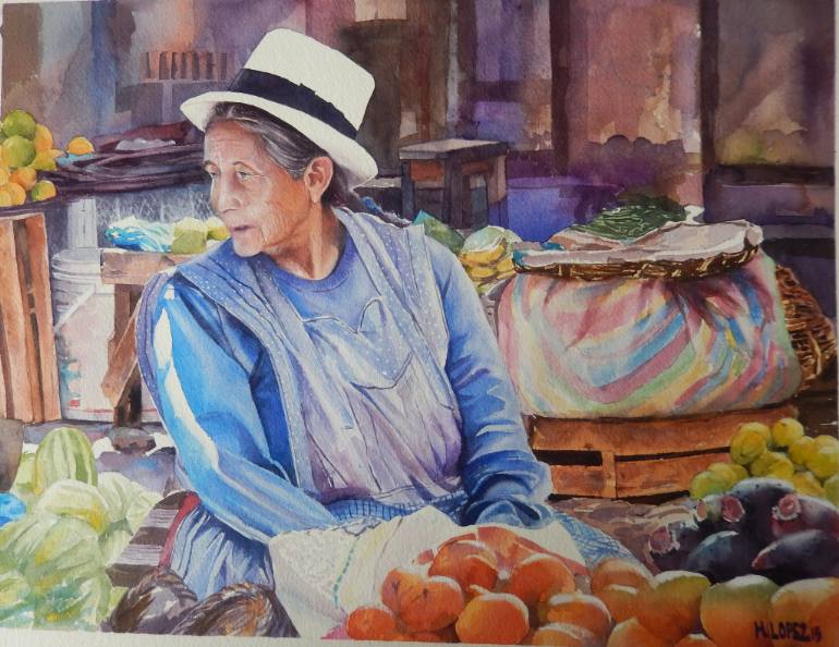770x594 Saatchi Art South American Fruit Seller Painting By Hugo Lopez - South American Painting