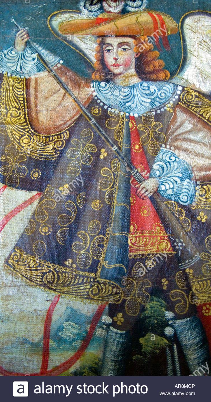 731x1390 South American Painting Of Archangel Arcabucero, Oil On Canvas - South American Painting