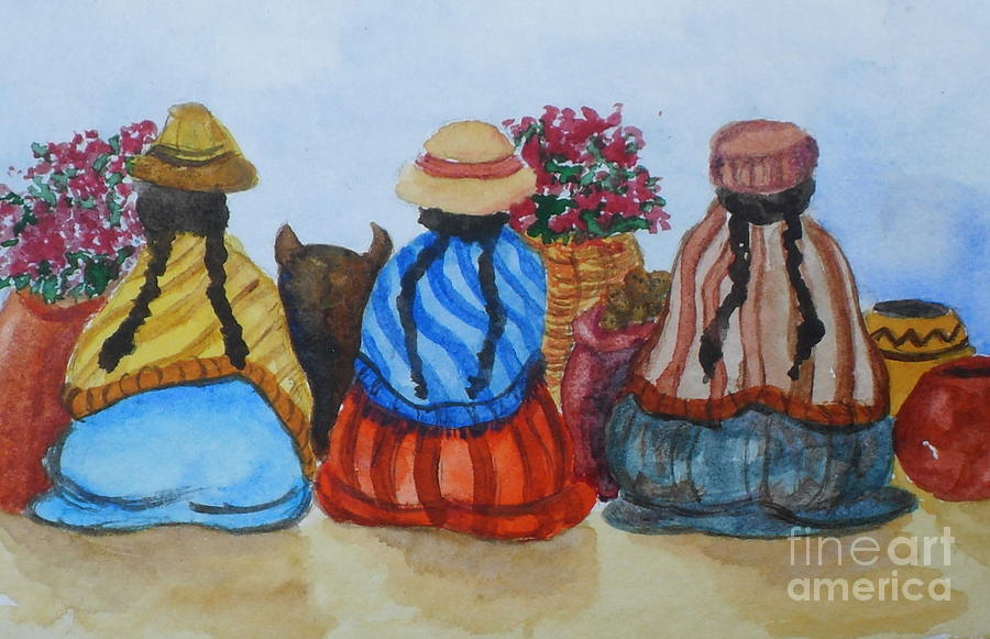 900x581 Study Of Street Vendors Central South America Painting By Vicki Housel - South American Painting