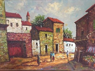400x300 Vtg South American Mexican Village Scene Oil Painting Signed By - South American Painting