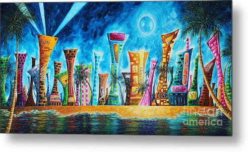 492x302 Miami City South Beach Original Painting Tropical Cityscape Art - South Beach Painting