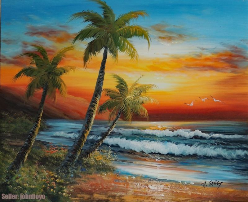 800x652 Painting Hawaii South Pacific Island Sunset Beach Shore Palm - South Beach Painting