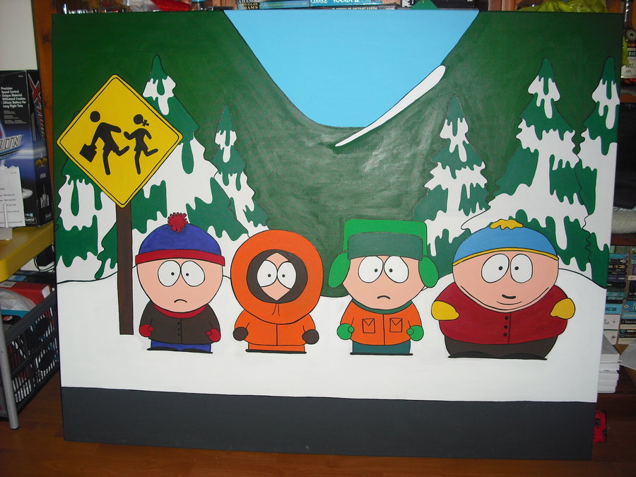 900x675 South Park Bus Stop Painting By Romantic Panda - South Park Painting
