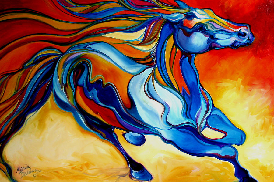 900x600 Stormy An Equine Abstract Southwest Painting By Marcia Baldwin - Southwest Painting
