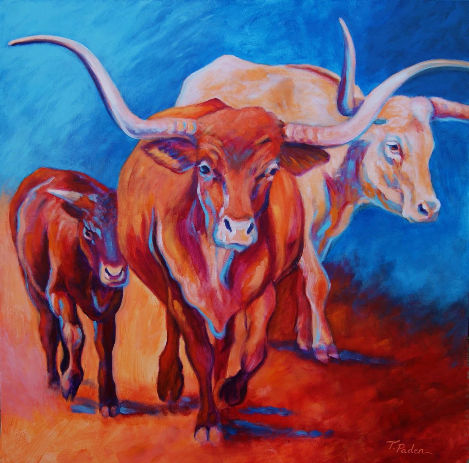 1600x1577 California Artwork Southwestern Abstract Art, Longhorn Cow - Southwestern Painting