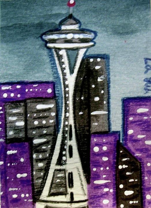 524x720 Seattle Space Needle Cityscape Painting By Monica Resinger - Space Needle Painting
