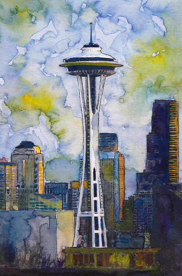 595x900 Seattle Space Needle Painting By Susan Powell - Space Needle Painting