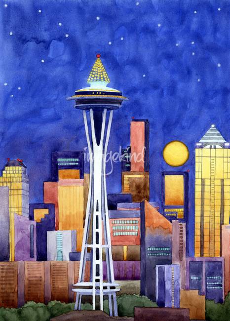 466x650 Space Needle Lights By Kathy Johnson - Space Needle Painting