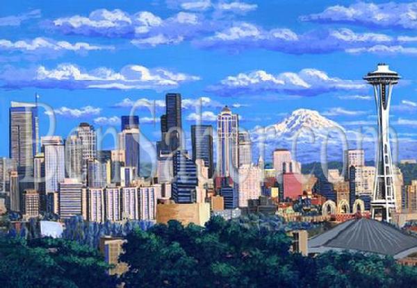 600x415 Space Needle Seattle Painting - Space Needle Painting