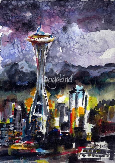 462x650 Stunning Space Needle Watercolor Painting Reproductions For Sale - Space Needle Painting