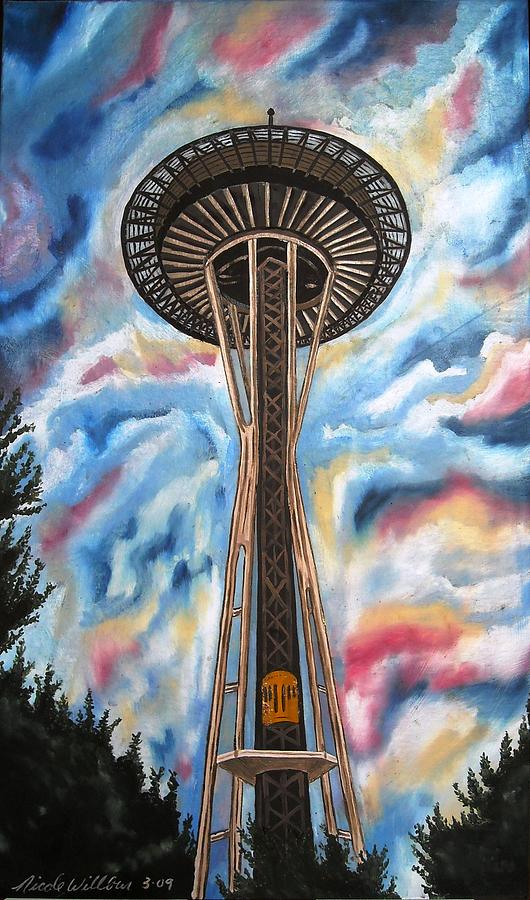 530x900 Sunset At The Space Needle Painting By Nicole Willbur - Space Needle Painting