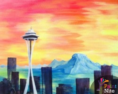 500x400 Space Needle Sunset Ward Johnson Winery 01302015 Paint Nite - Space Needle Painting