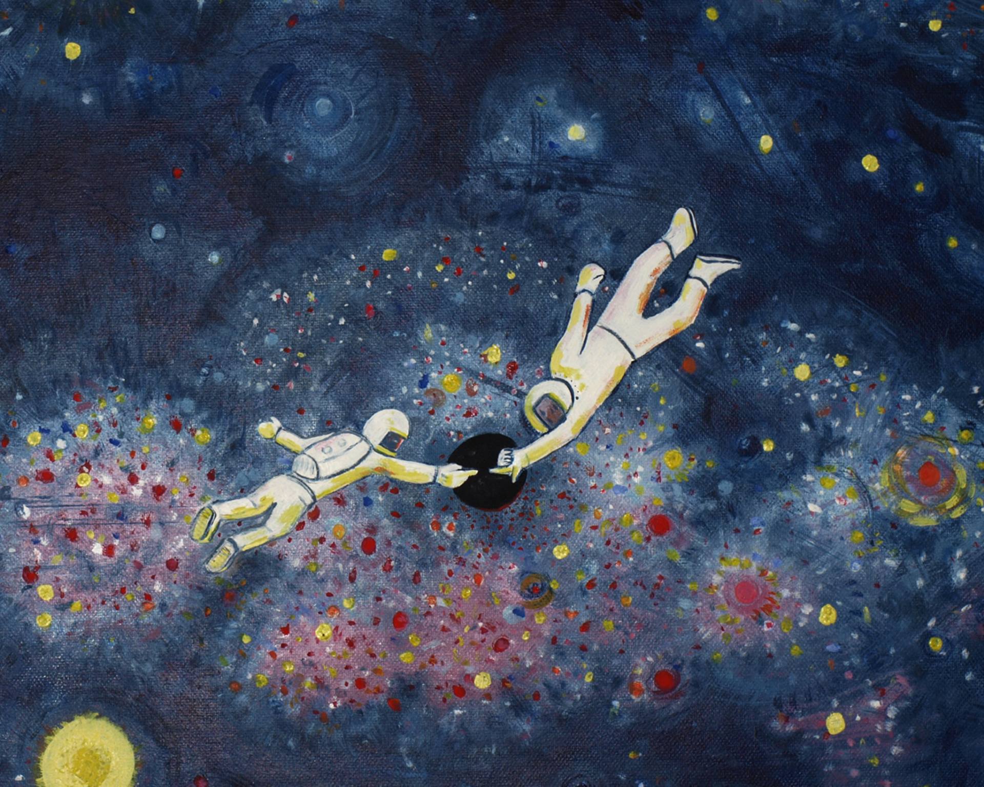 1920x1536 Saatchi Art Space Walking Above A Red Galaxy And A Black Hole - Space Painting