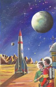 195x300 Original Retro Sci Fi Space Pulp Illustration Cover Art Astro - Space Rocket Painting