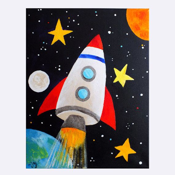 570x570 Space Shuttle Wall Art For Kids Rooms,12x12 Acrylic Canvas - Space Rocket Painting