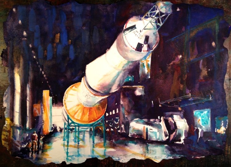 750x542 Saturn V, Space And Rocket Center Watercolor Painting Tutorial - Space Rocket Painting