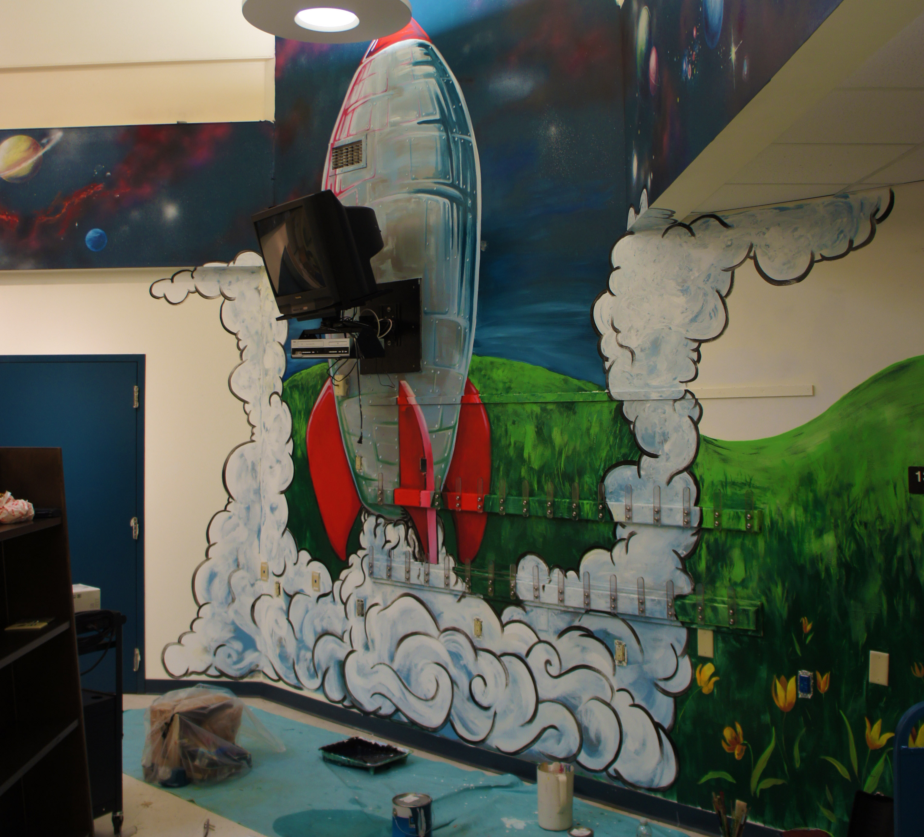 3056x2768 Space Rocket School Mural Painting Free Sky Studios Professional - Space Rocket Painting