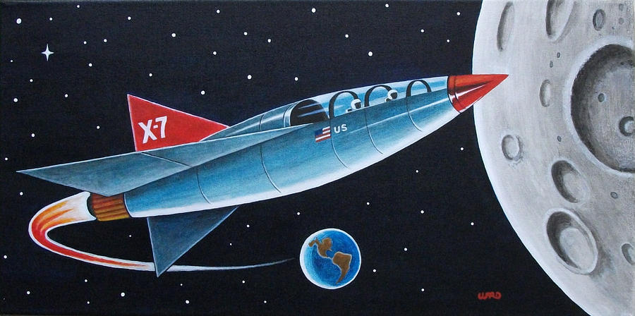 900x448 X7 Moon Rocket Painting By George Bryan Ward - Space Rocket Painting