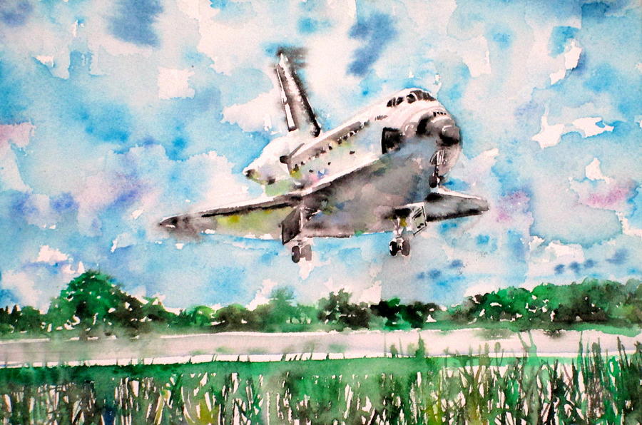 900x596 Space Shuttle Landing Painting By Fabrizio Cassetta - Space Shuttle Painting