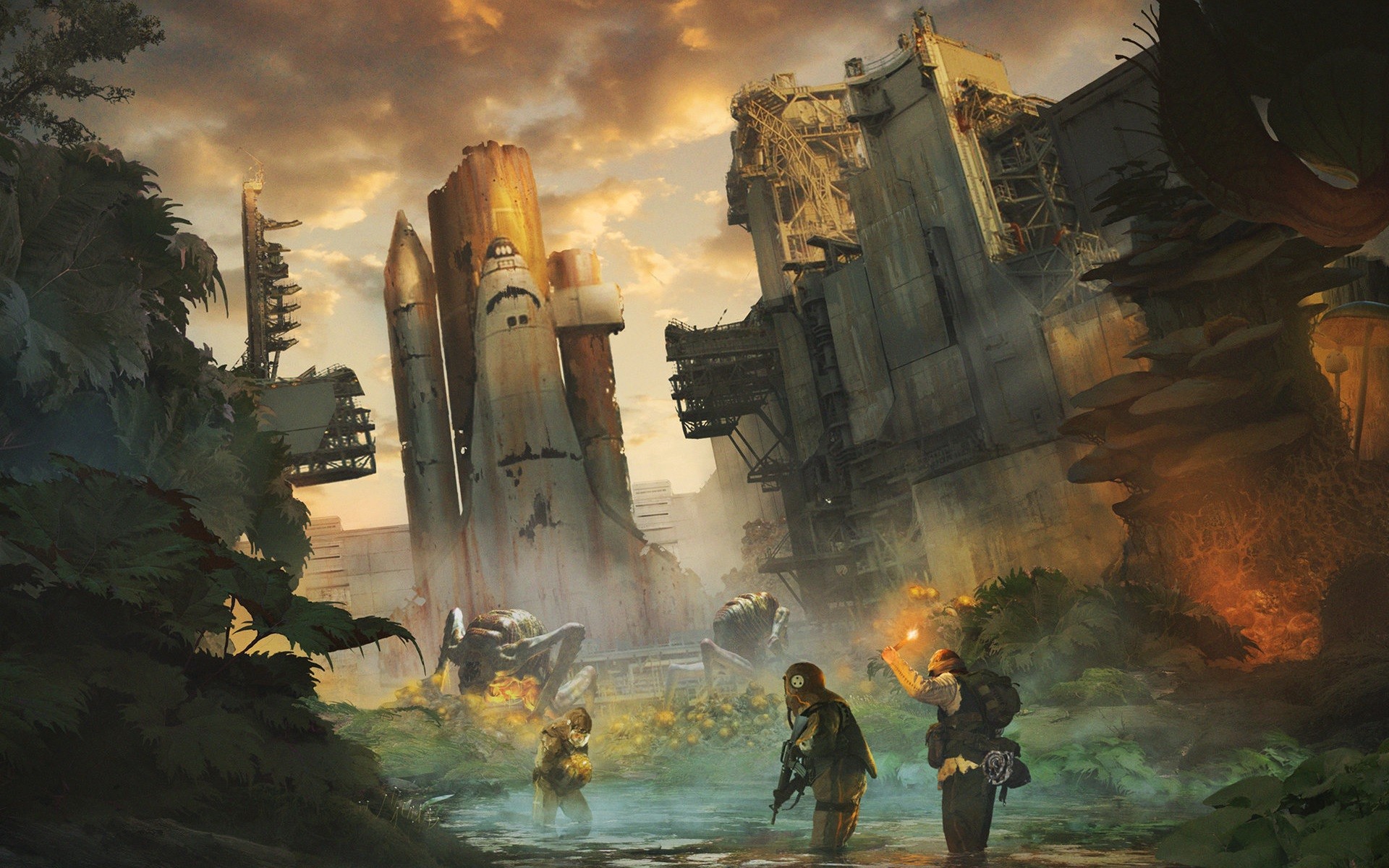 1920x1200 Abandoned, Apocalyptic, Space Shuttle, Concept Art, Artwork - Space Shuttle Painting