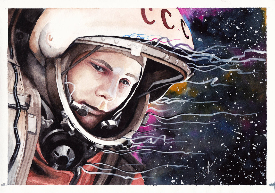 1067x749 Watercolor Painting Spaceman. Yuri Gagarin. By Barsookoff - Spaceman Painting