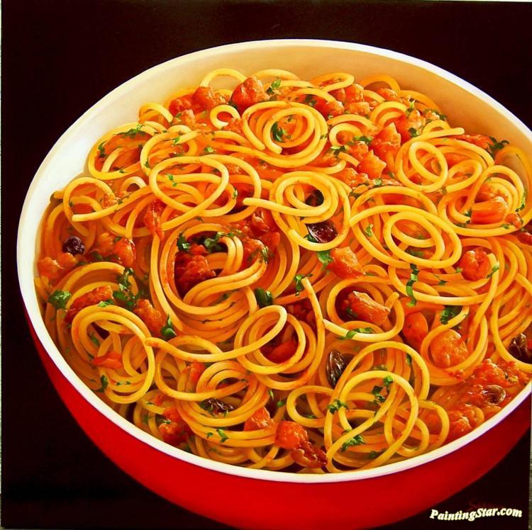 750x748 Spaghetti Artwork By Heinz Scholnhammer Oil Painting Amp Art Prints - Spaghetti Painting