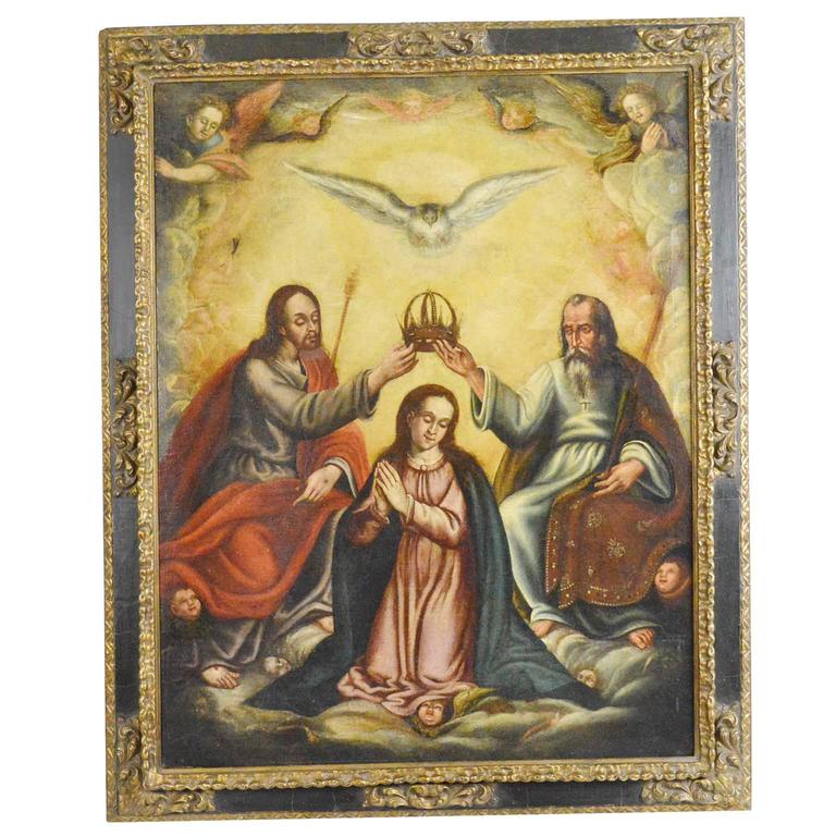 768x768 Large Spanish Colonial Painting Of The Holy Family For Sale - Spanish Colonial Painting