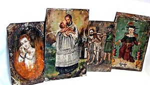 300x169 Set Of 4 Antique 18c Spanish Colonial Retablo Religious Oil - Spanish Colonial Painting