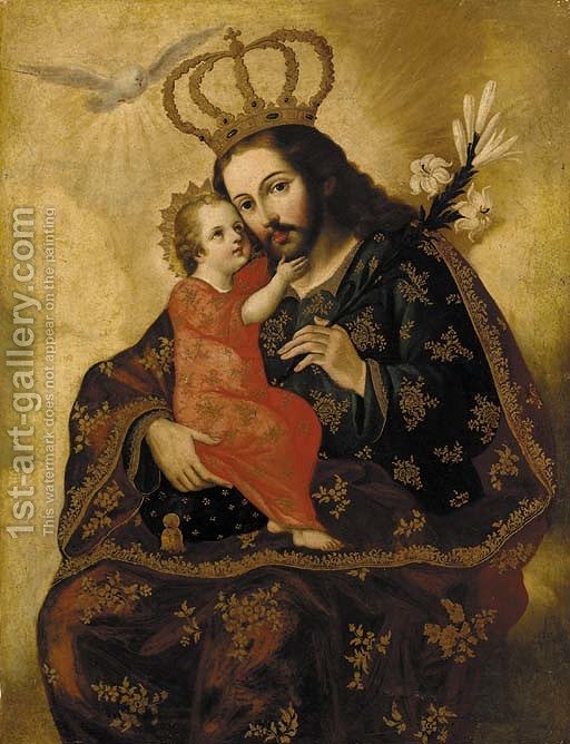512x668 Saint Joseph And The Christ Child Spanish Colonial School - Spanish Colonial Painting