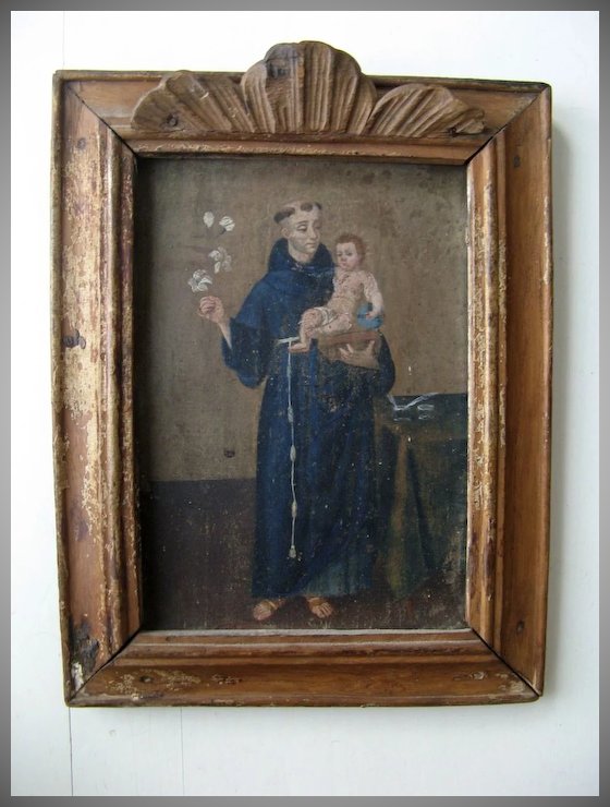 560x740 Spanish Colonial Painting On Board In Original Frame Baby Jesus St - Spanish Colonial Painting