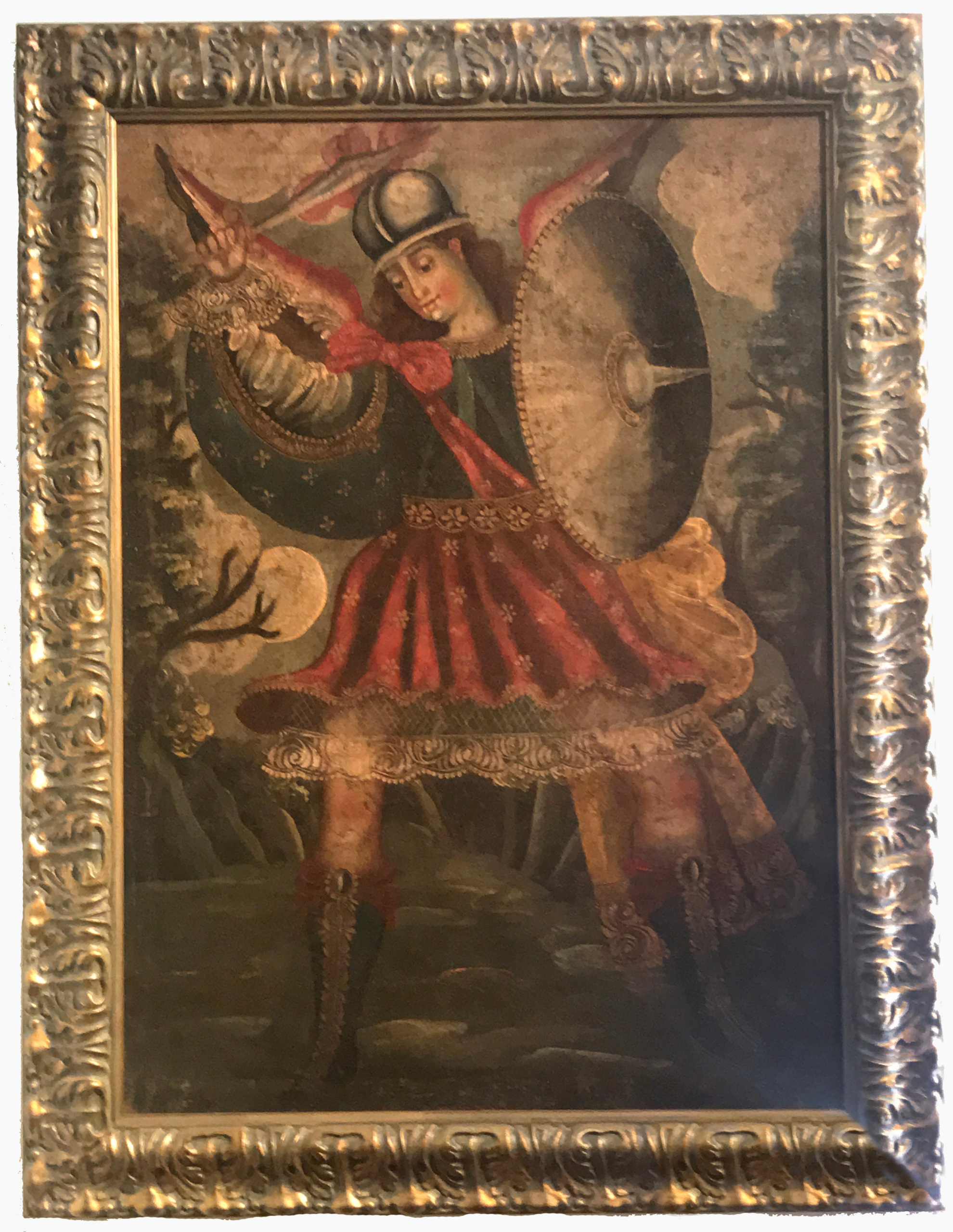 1980x2560 Spanish Colonial Revival Retablo Painting Of San Miguel Archangel - Spanish Colonial Painting