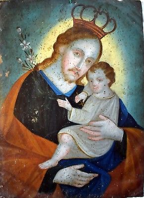 290x400 Antique 19th C. Spanish Colonial Painting Retablo On Tin - Spanish Colonial Painting