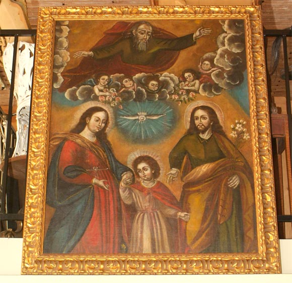 580x563 Large 18th Century Spanish Colonial Religious Painting For Sale - Spanish Colonial Painting