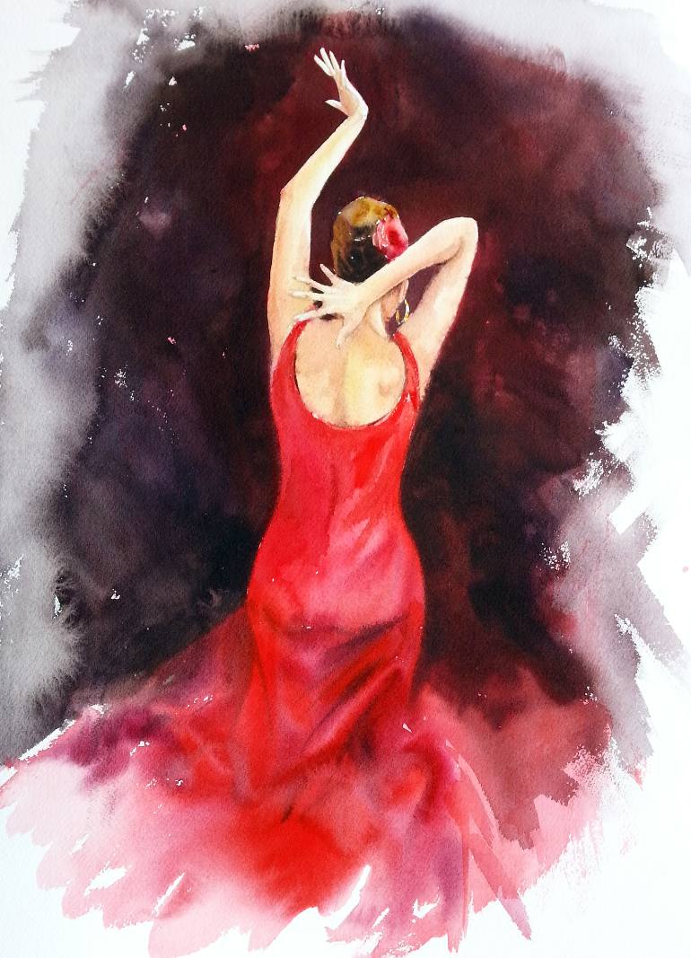 770x1067 Saatchi Art Flamenco Dancer In Red Dress - Spanish Dancer Painting