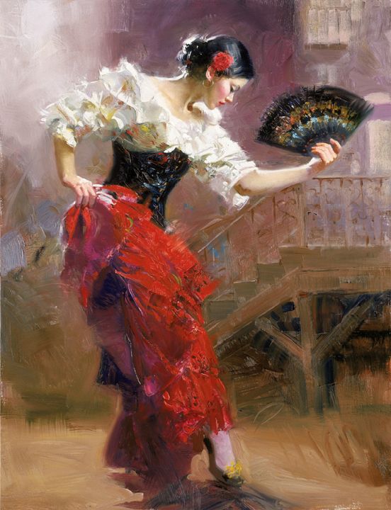 552x720 Spanish Dancer By Italian Impressionist Pino Daeni (1939 2010 - Spanish Dancer Painting