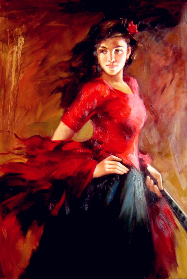 640x954 Spanish Dancer Oil Painting Modern Impressionist Art Flamenco - Spanish Dancer Painting