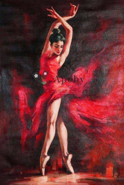 428x640 Spanish Flamenco Dancer In Red Dress Oil Painting On Canvas Wall - Spanish Dancer Painting