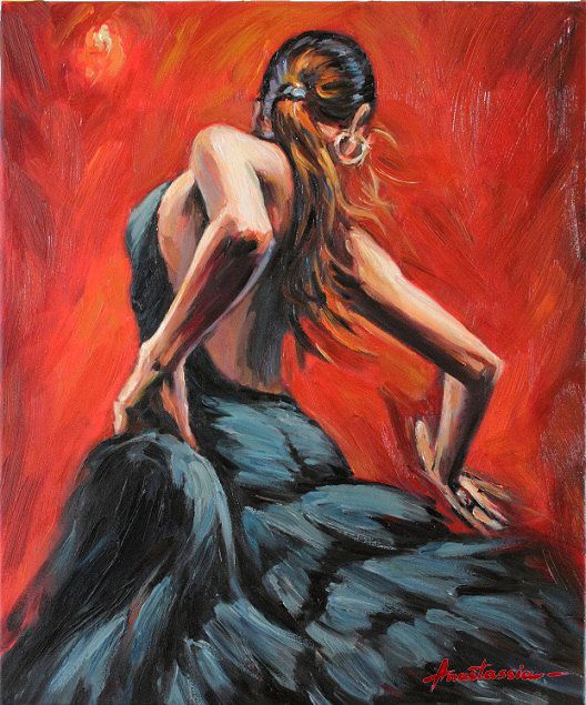 528x635 Canvas Art Painting Flamenco Dancer In Blue Dress Modern Bedroom - Spanish Dancer Painting