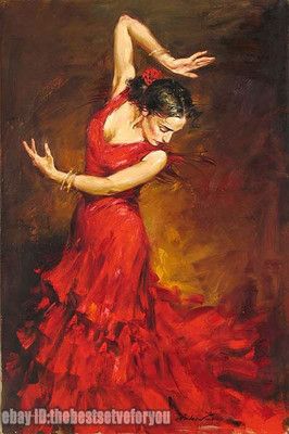 266x400 Original Classical Gypsy Flamenco Dancer Red Dress Art Oil - Spanish Flamenco Dancer Painting