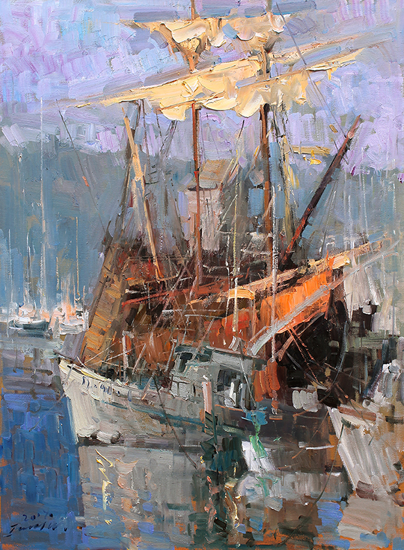 582x792 Jove Wang, Artist, Waterhouse Gallery, Figurative Artist, Vibrant - Spanish Galleon Painting