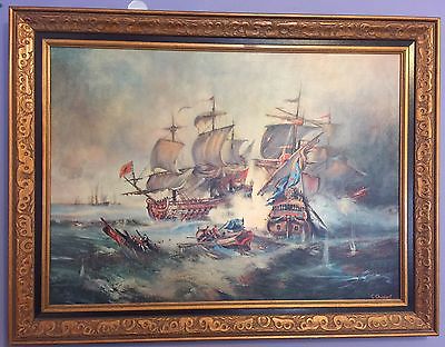400x312 Vintage G Chiabert Oil Painting Wood Framed Spanish Galleon Naval - Spanish Galleon Painting
