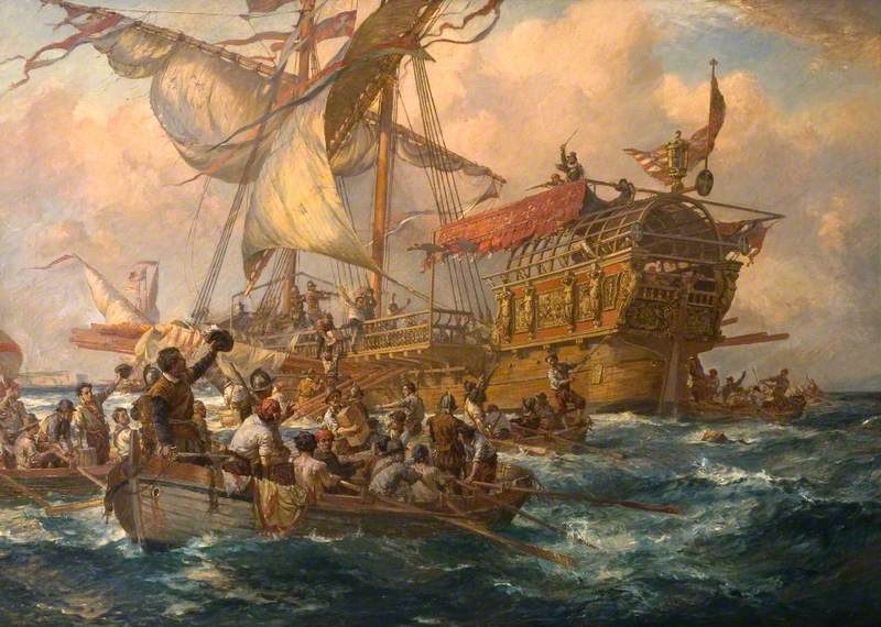 800x570 Attack On A Spanish Treasure Ship, 1620 Art Uk - Spanish Galleon Painting