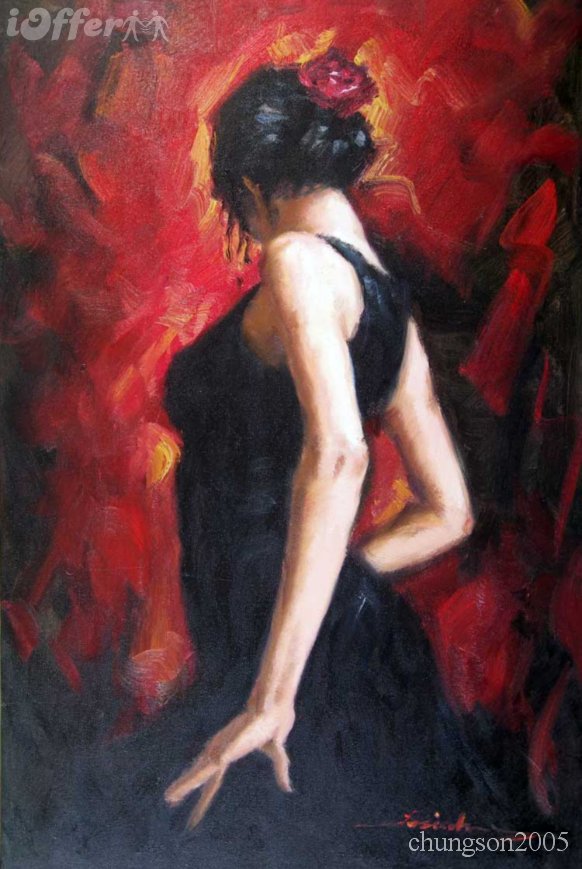 582x869 Spanish Dancer Gypsy Flamenco Woman Large Oil Painting For Sale - Spanish Girl Painting