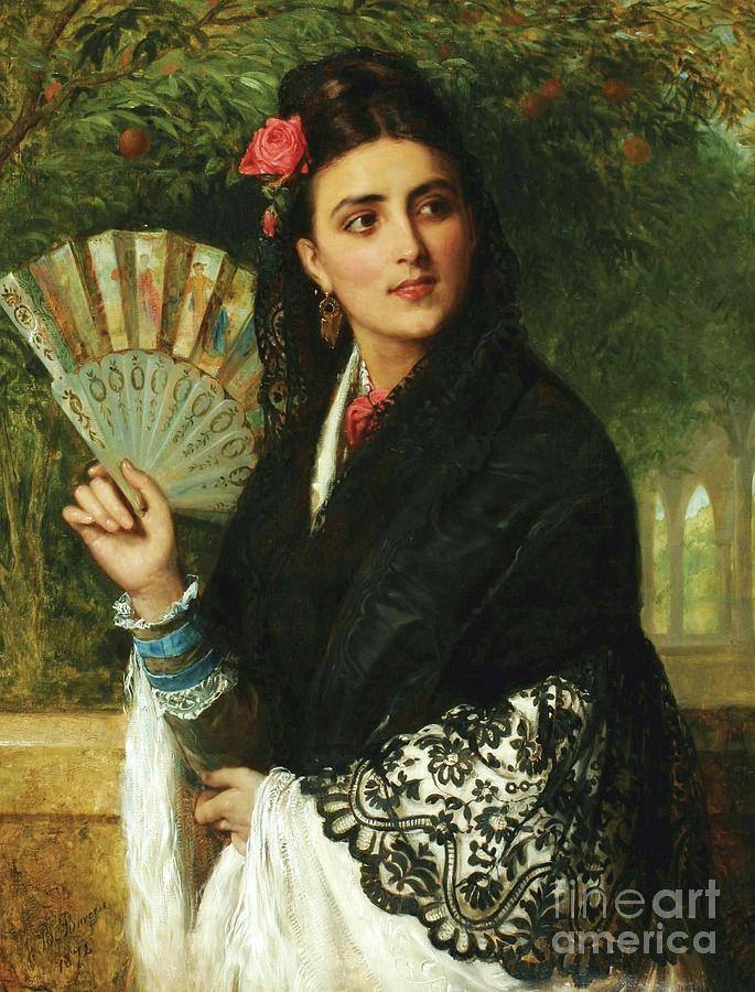 685x900 Spanish Lady With Fan Painting By Pg Reproductions - Spanish Girl Painting