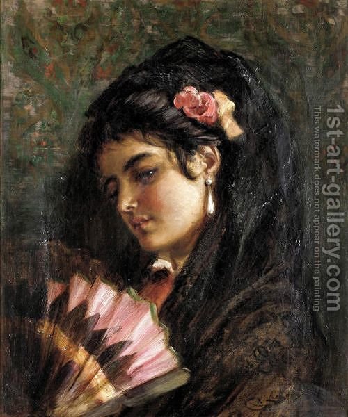 500x600 A Spanish Girl With A Fan Robert Kemm Reproduction 1st Art Gallery - Spanish Girl Painting