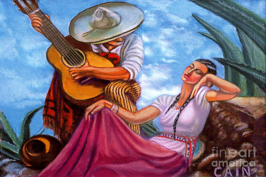 900x600 Guitar Player Painting By William Cain - Spanish Guitar Painting