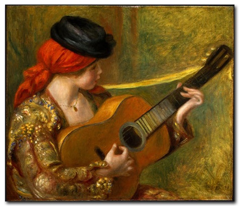 477x410 Young Spanish Woman With A Guitar - Spanish Guitar Painting