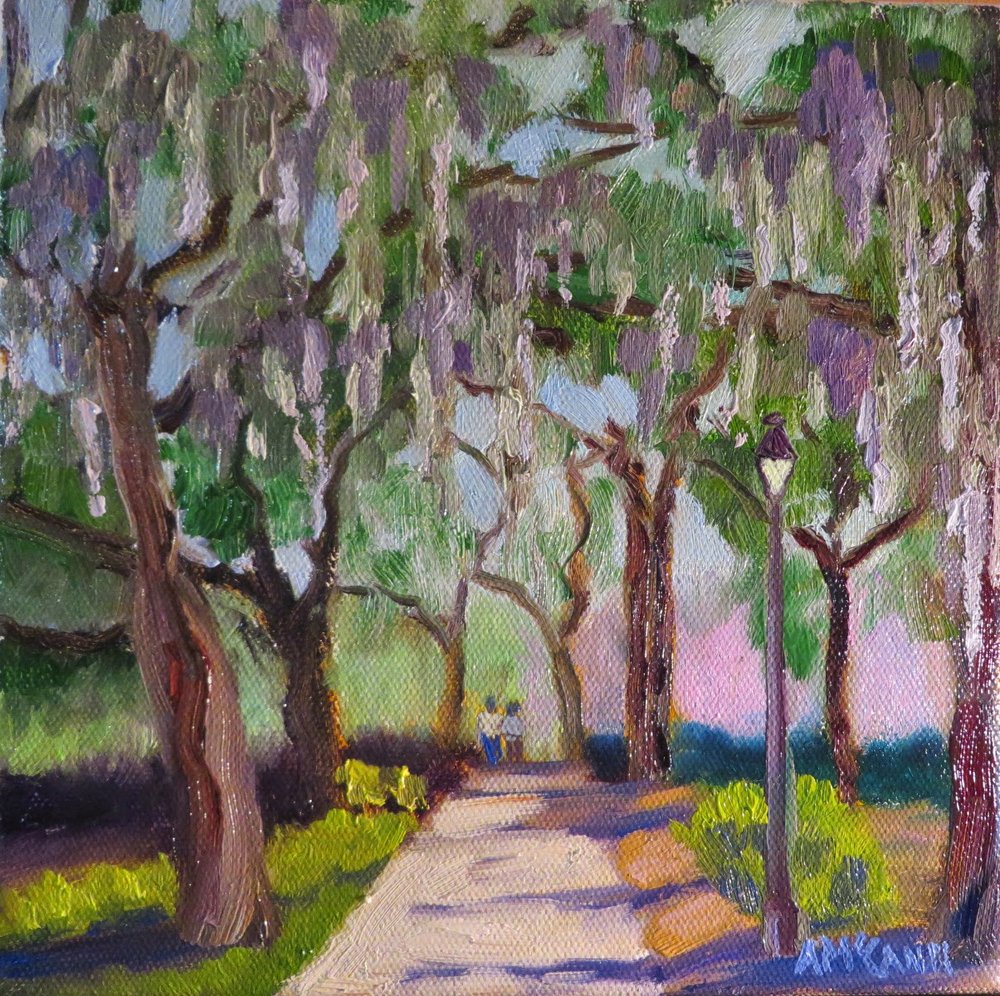 1000x996 Savannah Spanish Moss (Forsyth Park) 8 X 8 Oil On Canvas Ann - Spanish Moss Painting